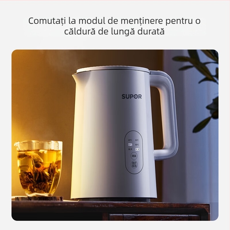 Supor fierbător electric 1,5 L cu afișaj lateral al temperaturii, control prin atingere, reglare în 5 trepte a temperaturii, oțel inoxidabil 304