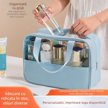 Geantă cosmetică din PVC cu model patchwork, organizator de călătorie, capacitate mare