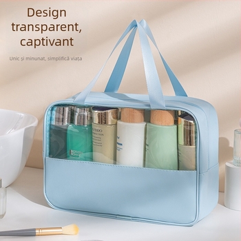 Geantă cosmetică din PVC cu model patchwork, organizator de călătorie, capacitate mare