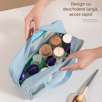 Geantă cosmetică din PVC cu model patchwork, organizator de călătorie, capacitate mare