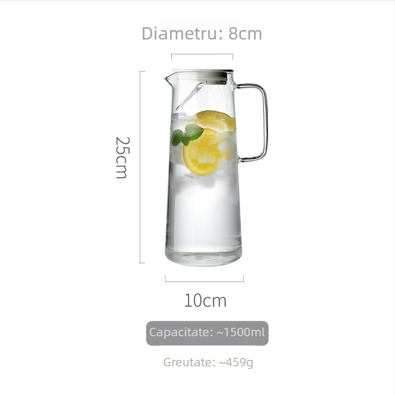 Ceainic din sticlă transparent, capacitate mare pentru apă rece, sticlă borosilicată, poate fi încălzit pe plită ceramică, ceainic de casă pentru sucuri