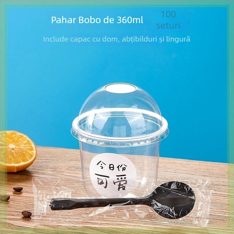 Cupă de desert de unică folosință 360 ml pentru boba și sundae, ceai cu lapte în formă U