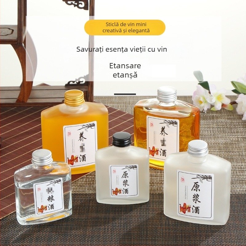 Sticle mini din sticlă pentru cafea cold brew, băuturi și sucuri — corp plat pătrat sau rotund, mat sau transparent, 50-500 ml