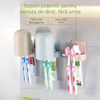 Set suport pentru pahare pentru periuțe de dinți, montaj fără găuri, suport pentru patru pahare, raft de baie