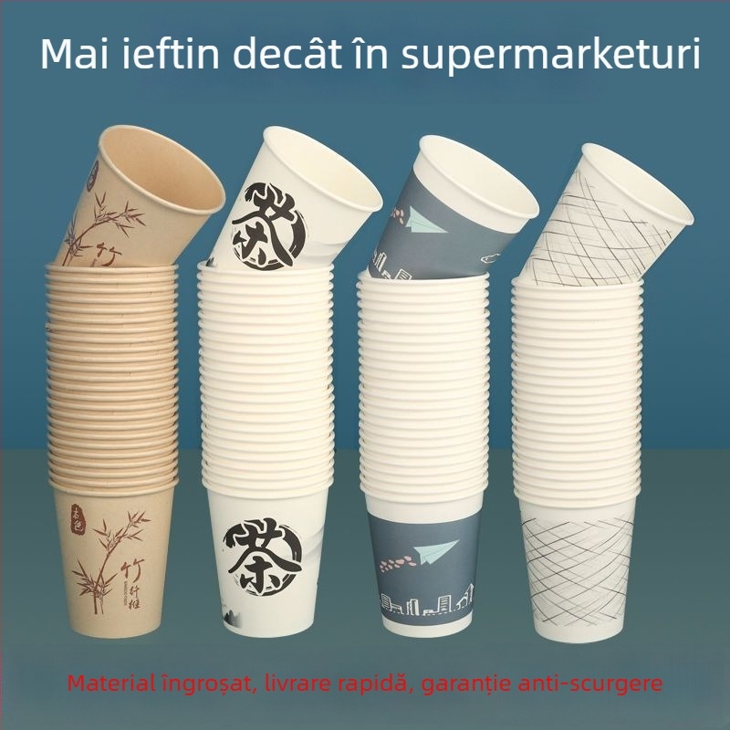 Cupe de hârtie de unică folosință, margine îngroșată, 201–300 ml, pentru acasă, birou și nunți; imprimare logo disponibilă.