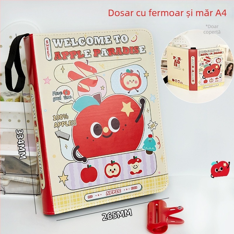 Apple Paradise Album din piele pentru carduri, cu compartimente în patru, fermoar, format A5, capacitate mare