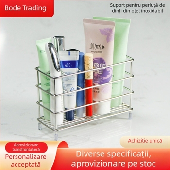 Suport pentru periuțe din oțel inoxidabil, fără găuri, cu drenaj, compartimente pentru pastă de dinți și spațiu de depozitare pentru lama de ras