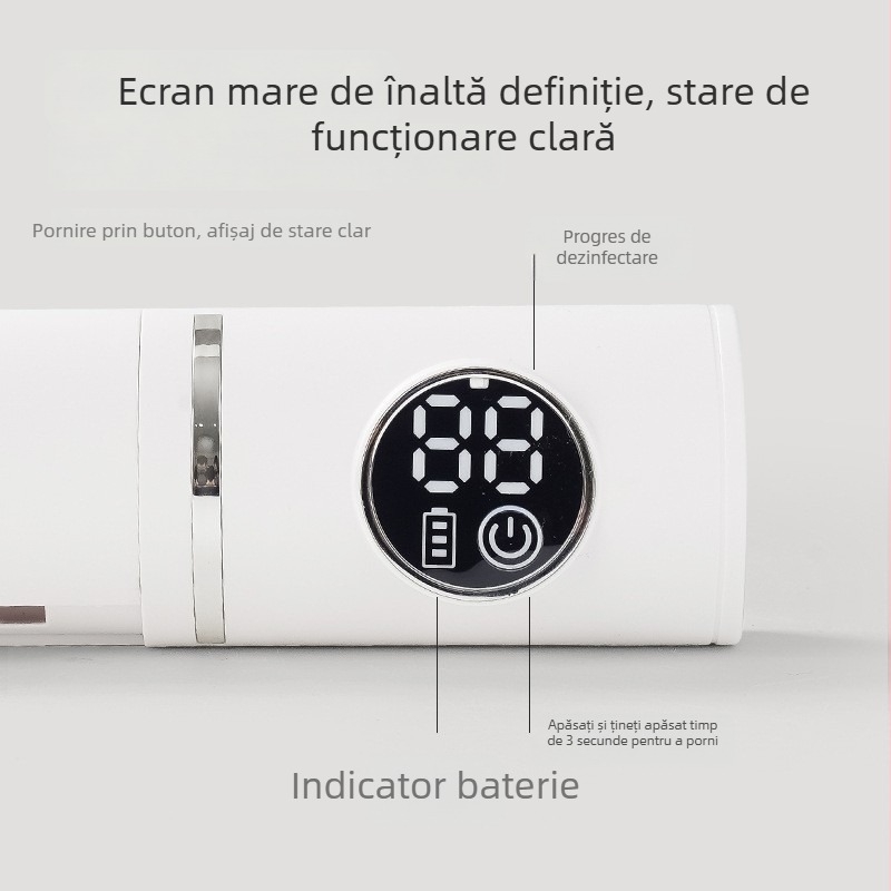 Sterilizator inteligent pentru periuțe UV, reîncărcabil, montaj pe perete fără găuri, 4 compartimente pentru periute, uscare cu aer