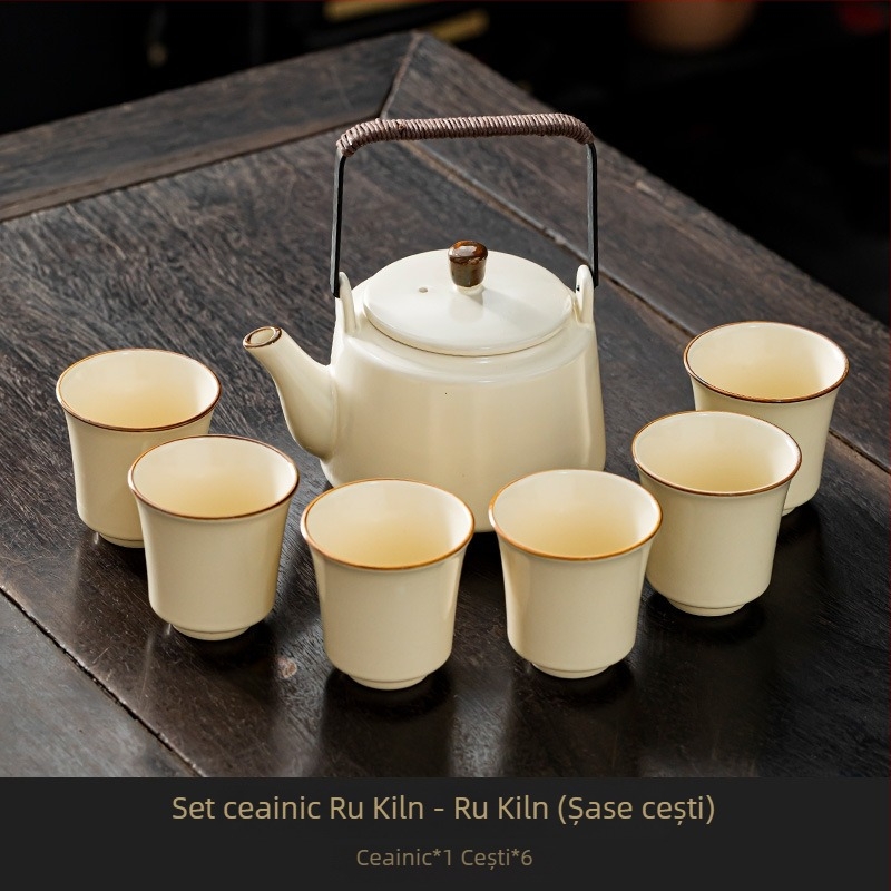 Set de ceai ceramic Ru Kiln – capacitate mare, stil modern minimalist, ceainic, cești de ceai și tavă de ceai