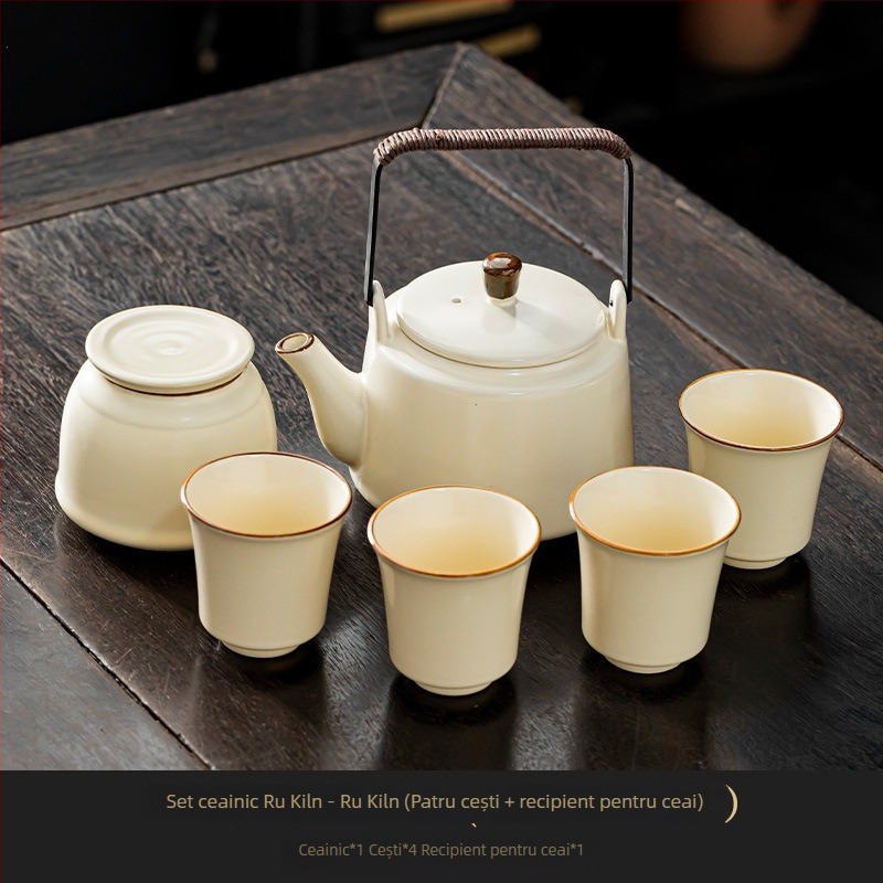 Set de ceai ceramic Ru Kiln – capacitate mare, stil modern minimalist, ceainic, cești de ceai și tavă de ceai