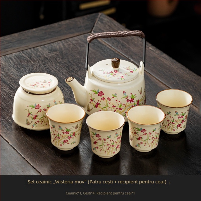 Set de ceai ceramic Ru Kiln – capacitate mare, stil modern minimalist, ceainic, cești de ceai și tavă de ceai
