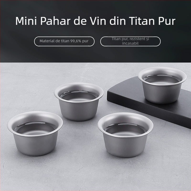 Set de ceai din titan pur pentru exterior: ceașcă mică de vin cu un singur strat și set Kung Fu