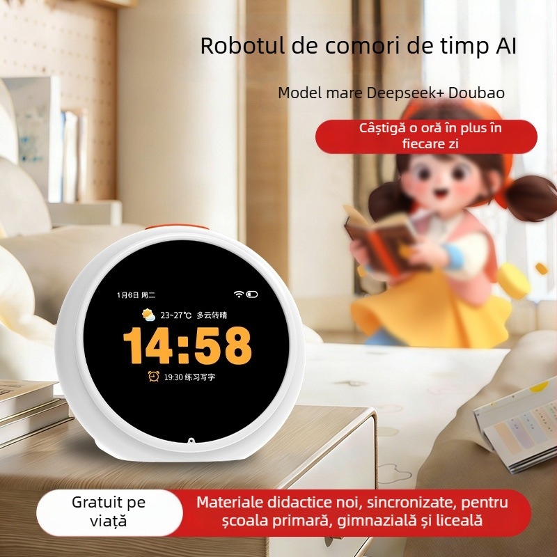 Robot AI Time Treasure: Ceas Inteligent cu Voce pentru Elevi, Dispozitiv Educațional Multifuncțional pentru Copii, Jucărie de Povestiri