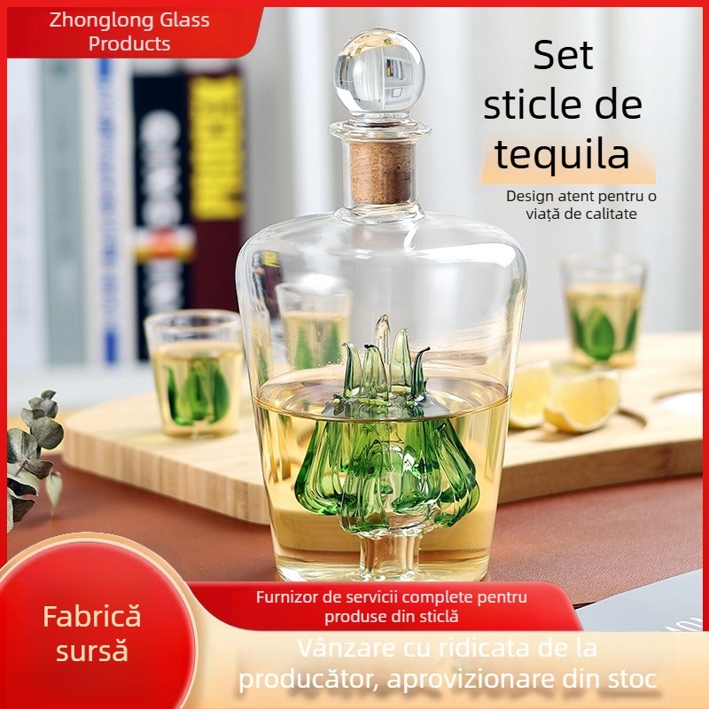 Set de sticle de whisky din sticlă, în formă de agavă, din borosilikat de înaltă calitate
