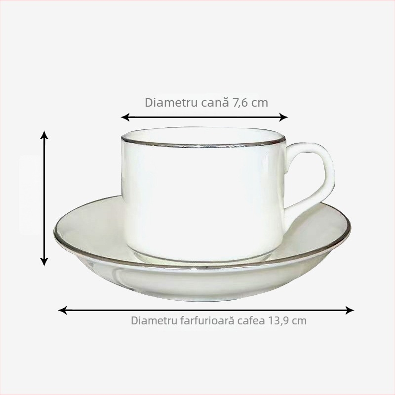 Set de cafea cu ceașcă și farfurioară, în stil nordic, cu aurire în stil austriac, margine argintie, pentru ceaiul de după-amiază