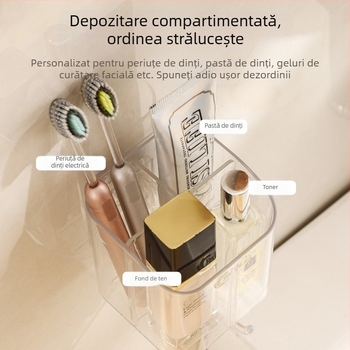 Suport pentru periuțe montat pe perete, cu 4 compartimente, pentru baie, PET material