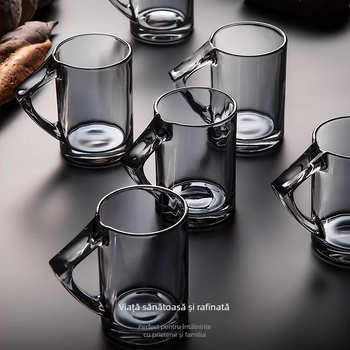 Set de pahare din sticlă, cu capacitate mare, pentru uz casnic în living: rezistent la căldură și la șocuri, design minimalist; include cană pentru apă rece, ceașcă de ceai și pahar de vin.