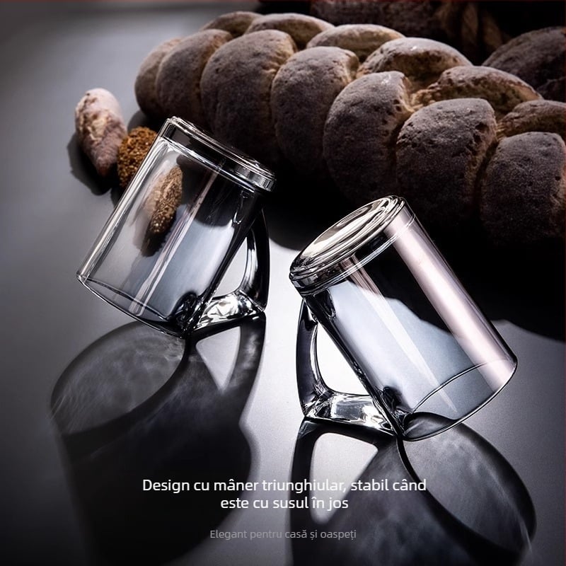 Set de pahare din sticlă, cu capacitate mare, pentru uz casnic în living: rezistent la căldură și la șocuri, design minimalist; include cană pentru apă rece, ceașcă de ceai și pahar de vin.