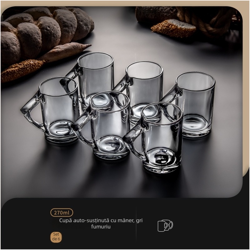 Set de pahare din sticlă, cu capacitate mare, pentru uz casnic în living: rezistent la căldură și la șocuri, design minimalist; include cană pentru apă rece, ceașcă de ceai și pahar de vin.