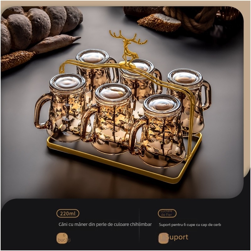 Set de pahare din sticlă, cu capacitate mare, pentru uz casnic în living: rezistent la căldură și la șocuri, design minimalist; include cană pentru apă rece, ceașcă de ceai și pahar de vin.