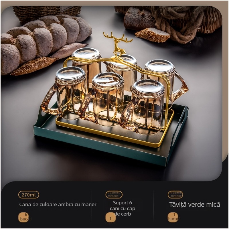 Set de pahare din sticlă, cu capacitate mare, pentru uz casnic în living: rezistent la căldură și la șocuri, design minimalist; include cană pentru apă rece, ceașcă de ceai și pahar de vin.