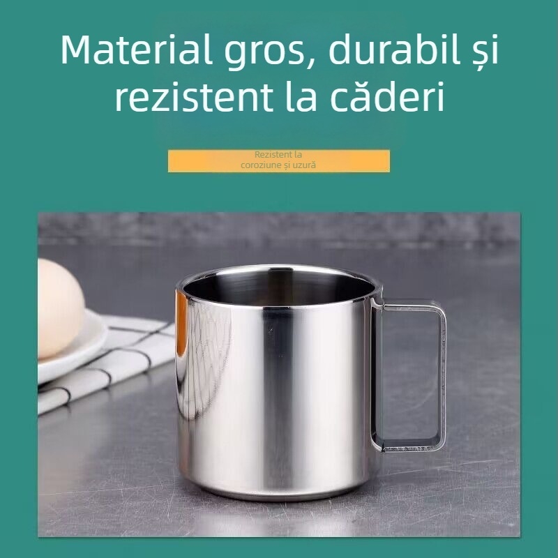 Set de cești de cafea în stil european din oțel inoxidabil 304 – cană cu pereți dubli, pentru acasă și birou