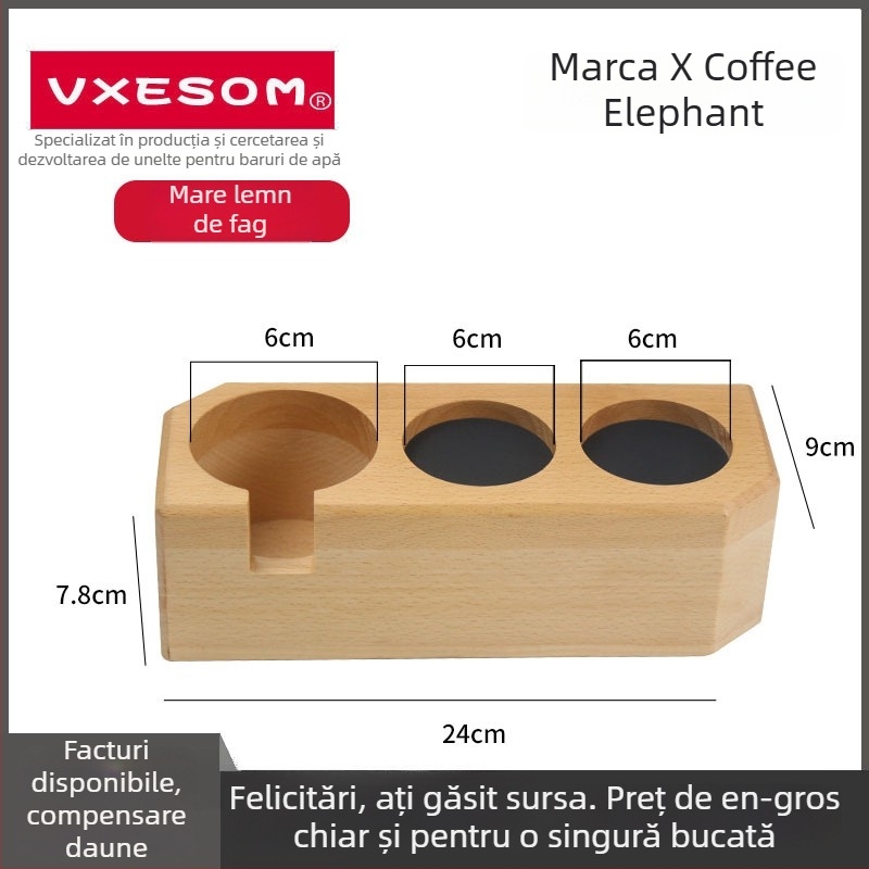 Suport din lemn pentru cafea în stil italian, cu finisaj pictat manual în dungi, însoțit de instrument de tampare