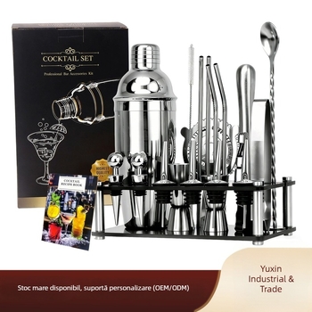 Set de shaker pentru cocktail din oțel inoxidabil cu bază acrilică și accesorii pentru whiskey