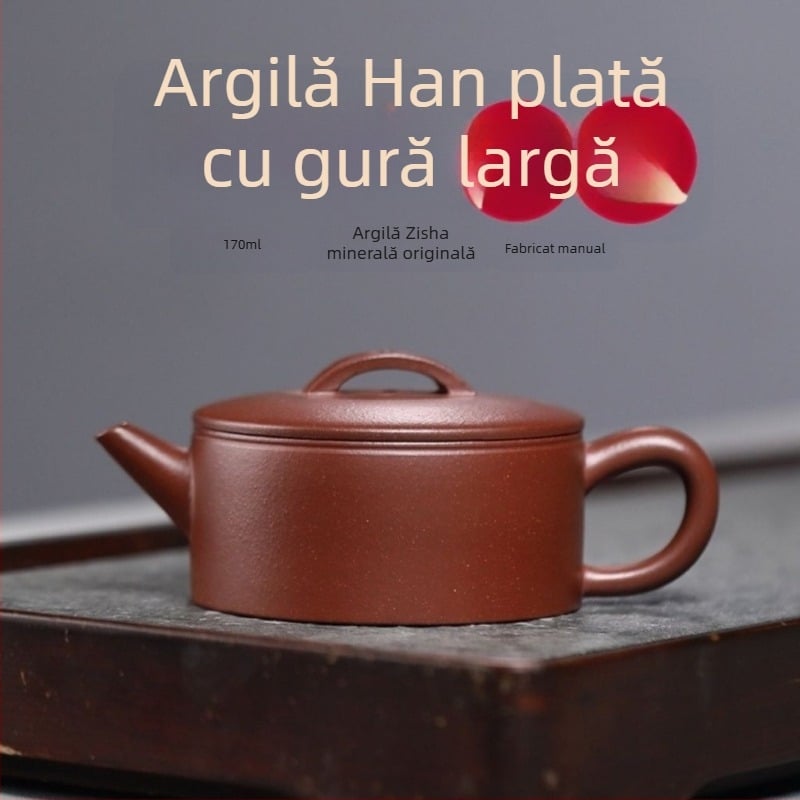 Ceainic Yixing din lut purpuriu autentic – lut purpuriu mineral original, gură largă, set ceai premium pentru uz casnic