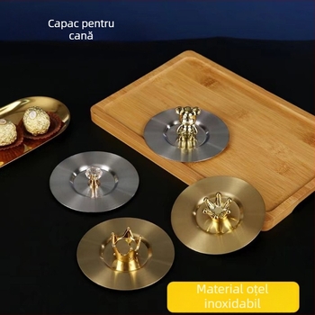 Capac pentru cană din oțel inoxidabil, dimensiune universală, motiv urs, accesoriu capac pentru cană