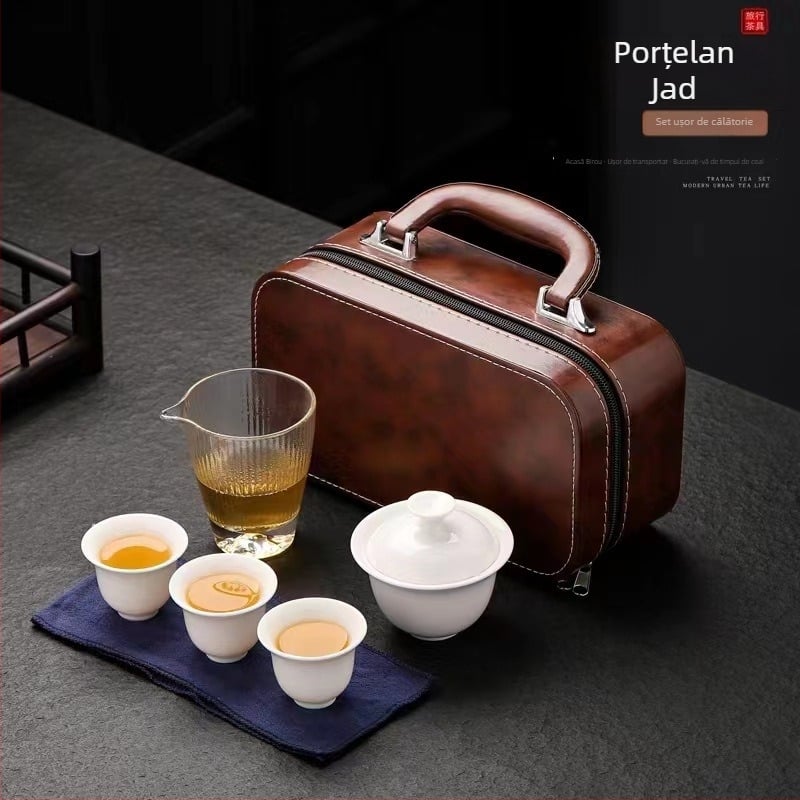 Set de ceai din porțelan cu capac pentru călătorii, ceramică minimalistă, în cutie cadou