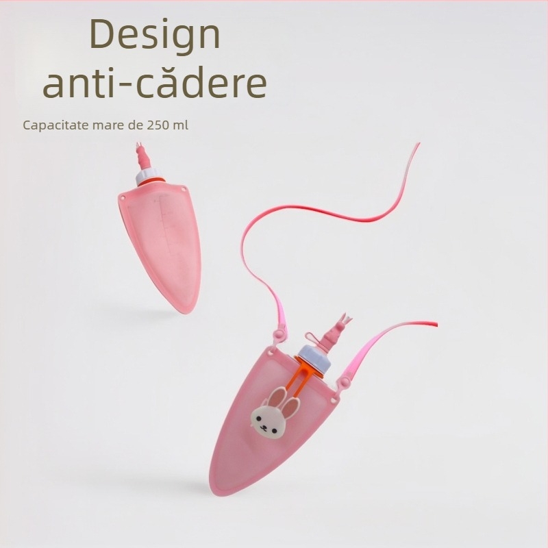 Sticlă de apă din silicon pliabilă, 250 ml, pentru copii și elevi, anti-cadere și etanșă, design desen animat