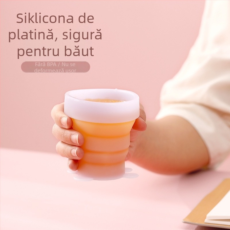 Pahar de apă pliabil din silicon, în stil japonez, cu design telescopic, compact și portabil pentru drumeții în aer liber — pentru băut și clătire