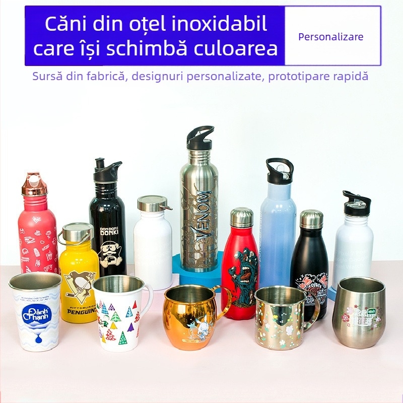 Cană termo din oțel inoxidabil 304,capacitate mare, cu pai, pentru exterior, cană de bere care își schimbă culoarea, personalizare logo