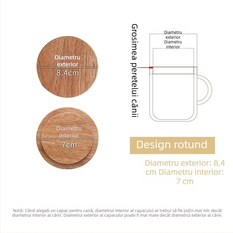 Capac circular universal din lemn de acacie pentru cești, utilizare casnică, multifuncțional pentru căni din ceramică și sticlă