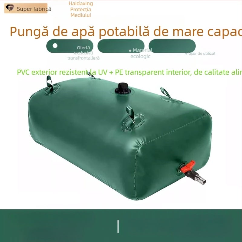 Geantă de apă potabilă, conformă cu standardele alimentare, pentru uz în exterior; rezervor de apă pentru montaj în vehicul; pliabil, flexibil