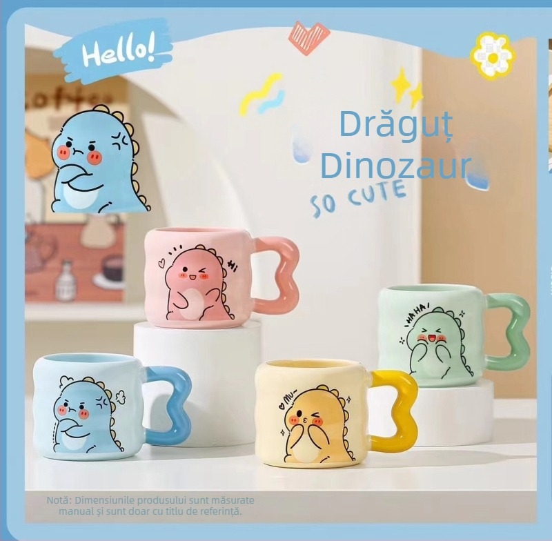 Cană ceramică drăguță cu capac și linguriță – set cadou într-o cutie pentru cupluri