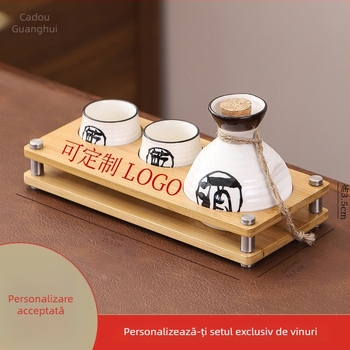 Set de pahare pentru sake în stil japonez, porțelan, pahare mici de sake, dozator de băuturi și flacon de încălzire, set de 3 piese