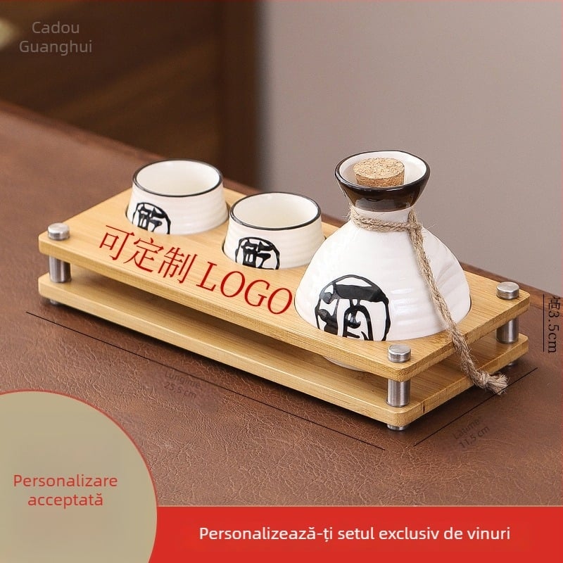 Set de pahare pentru sake în stil japonez, porțelan, pahare mici de sake, dozator de băuturi și flacon de încălzire, set de 3 piese