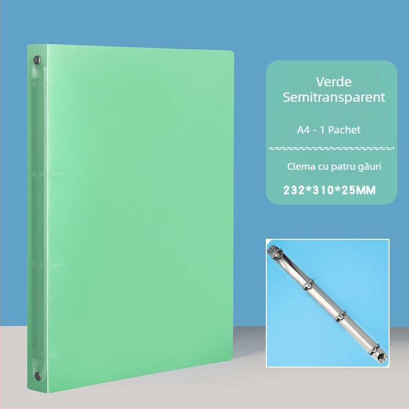 Dosar A4 perforat, transparent, culoare candy, cu găuri O de 2/3/4, PP impermeabil