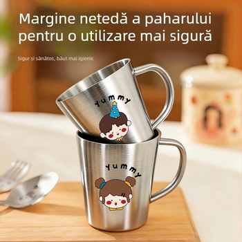 Pahar pentru copii din oțel inoxidabil 304, cu mâner, cu gură deschisă, fără capac