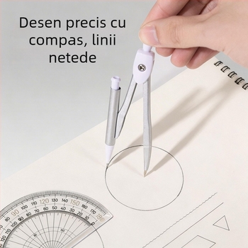15 piese set de papetărie pentru examene pentru elevi: compas, riglă și set pătrat, pix gel, marker pentru fișe de răspuns