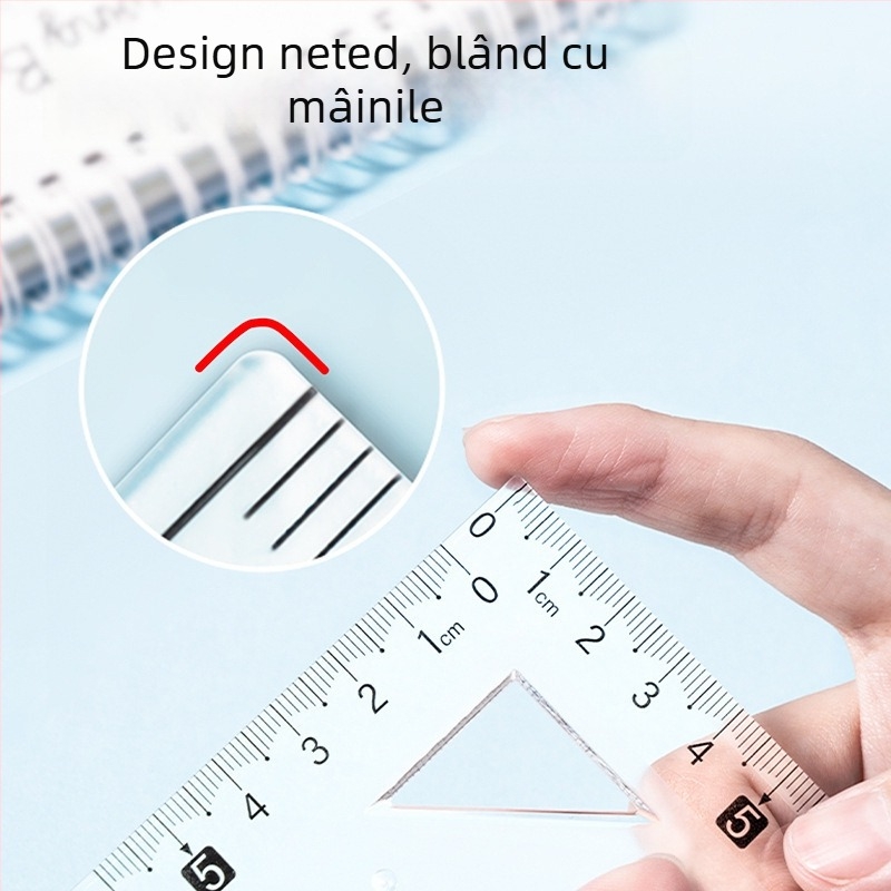 Set de 4 rigle și compas pentru elevi, include rigla de 15 cm, riglă triunghiulară și raportor