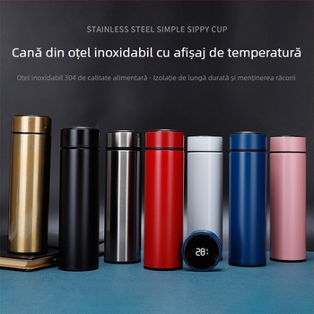 Cană din oțel inoxidabil 304, termos vacuum cu afișaj de temperatură, formă dreaptă, recipient portabil pentru apă pentru uz casnic și în aer liber