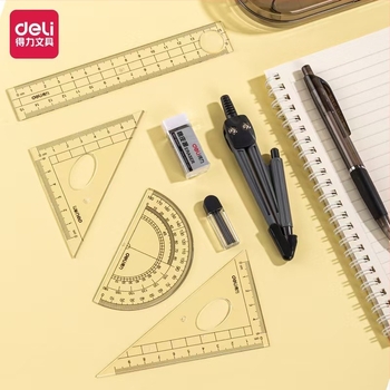 Deli 9591 Set de desen pentru elevi: compas și riglă pentru figuri geometrice