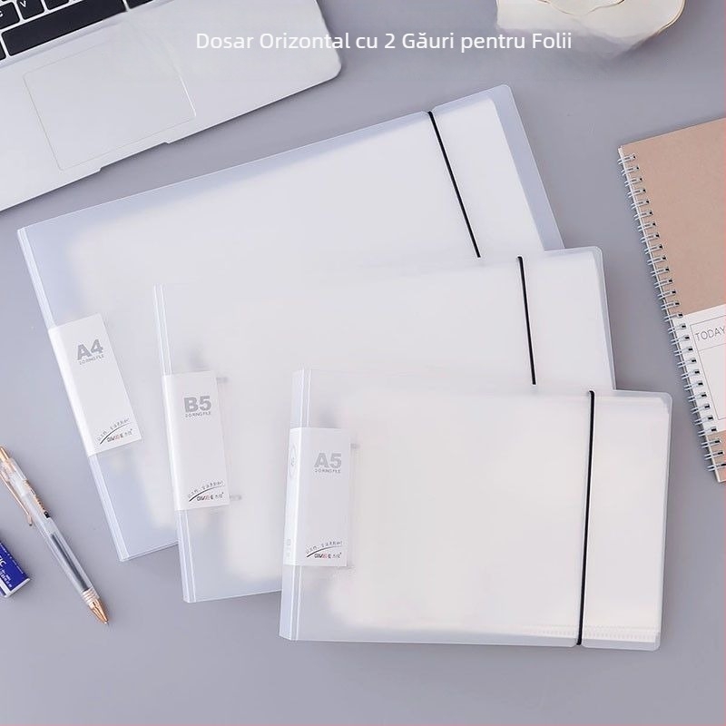 Dossier transparent orizontal A5, dosar A4 și dosar B5 orizontal cu 2 găuri pentru documente și fișe de examen