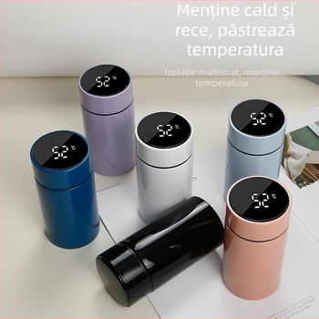 Termos din oțel inoxidabil cu afișaj inteligent al temperaturii, cană mini portabilă pentru bărbați și femei, cu separator pentru ceai