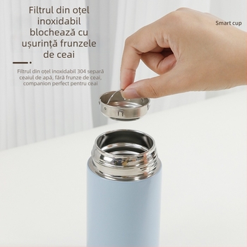 Termos din oțel inoxidabil cu afișaj inteligent al temperaturii, cană mini portabilă pentru bărbați și femei, cu separator pentru ceai