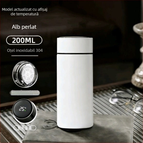 Termos din oțel inoxidabil cu afișaj inteligent al temperaturii, cană mini portabilă pentru bărbați și femei, cu separator pentru ceai