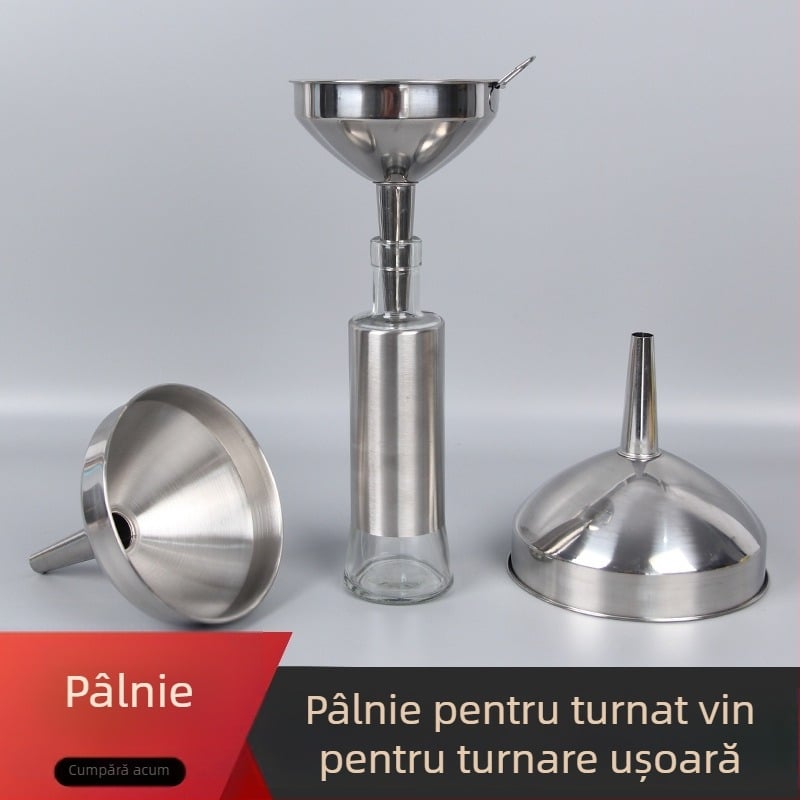 Funnel din oțel inoxidabil pentru turnare, cu plasă de filtrare, diametru mare – accesoriu bucătărie